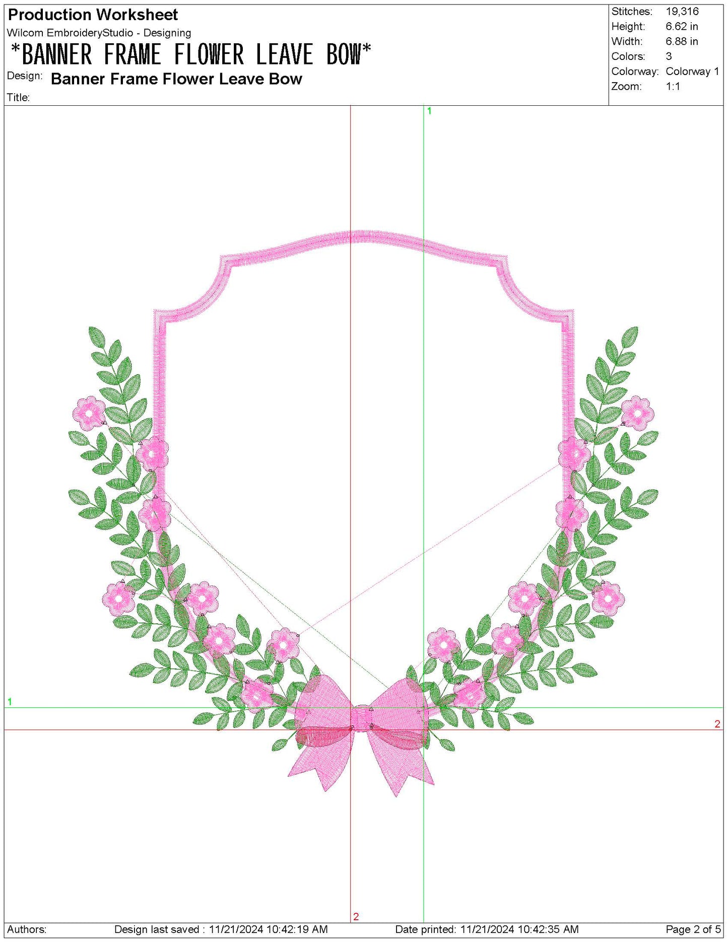 Floral Bow Crest Machine Embroidery File for Banners | 6 Sizes