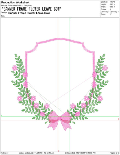 Floral Bow Crest Machine Embroidery File for Banners | 6 Sizes