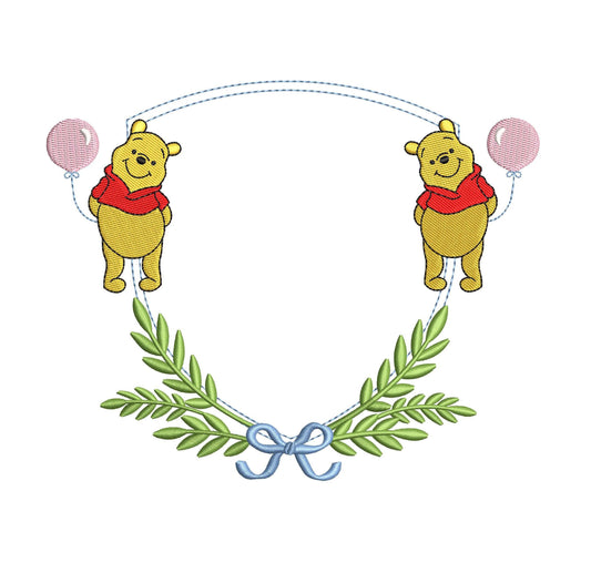 Cute Bear Balloon Machine Embroidery File for Banner | 6 sizes