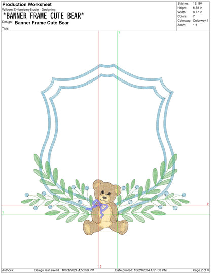 Cute Bear Machine Embroidery File for Banner | 6 sizes