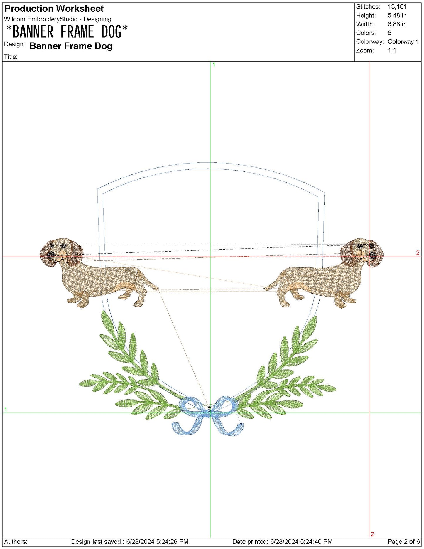 Dachsund Dog Machine Embroidery File for Banner | 6 sizes