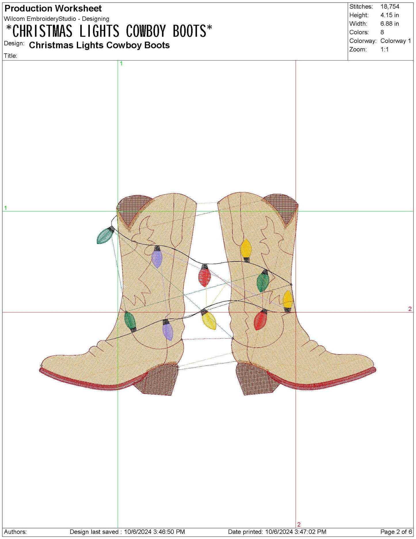 Cowboy Boots Christmas Machine Embroidery File | 6 sizes