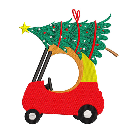 Christmas Cozy Kids Car and Tree Machine Embroidery File | 4 Sizes