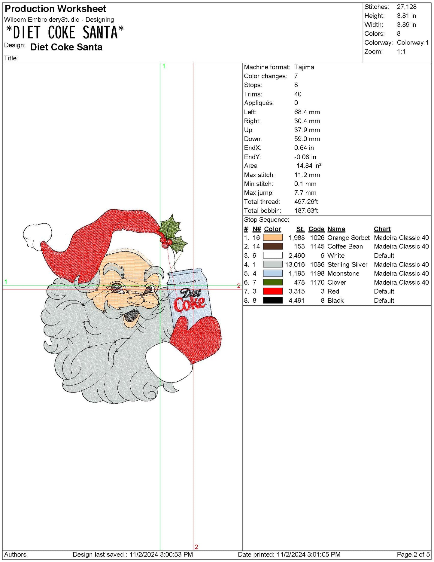 Santa With Diet Coke Christmas Machine Embroidery File | 4 sizes