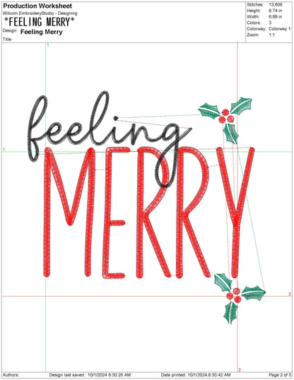 Feeling Merry Christmas Machine Embroidery File | 6 Sizes