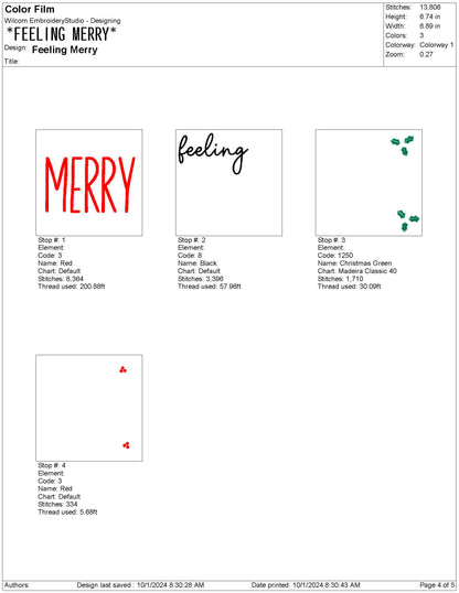 Feeling Merry Christmas Machine Embroidery File | 6 Sizes