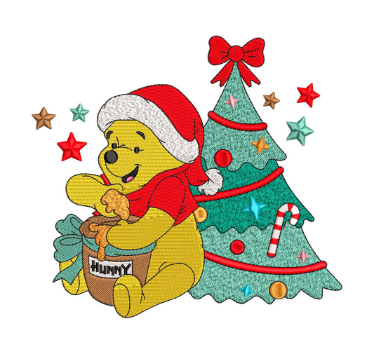 Christmas Pooh Bear Machine Embroidery File | 4 Sizes