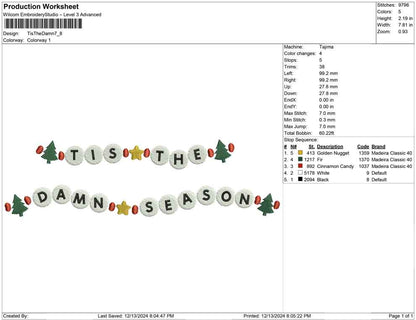 Taylor Tis The Damn Season Machine Embroidery File Garland | 4 Sizes