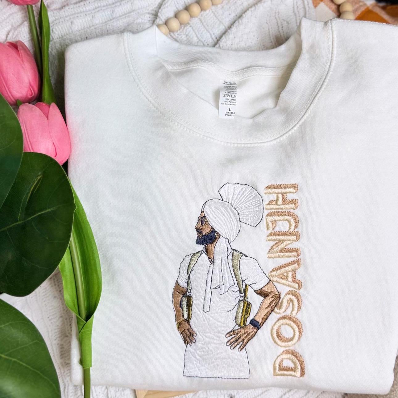 Diljit Dosanjh EMBROIDERED Sweatshirt Crewneck or Hoodie